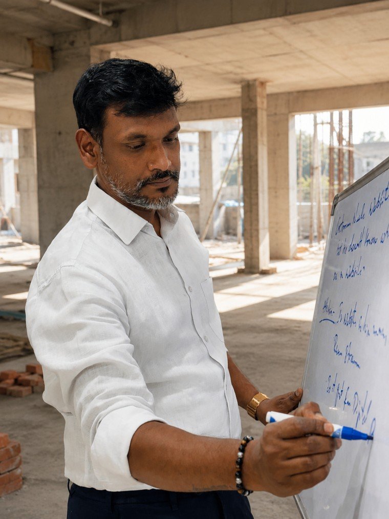 Ashok Aryan supervising home construction in Hyderabad
