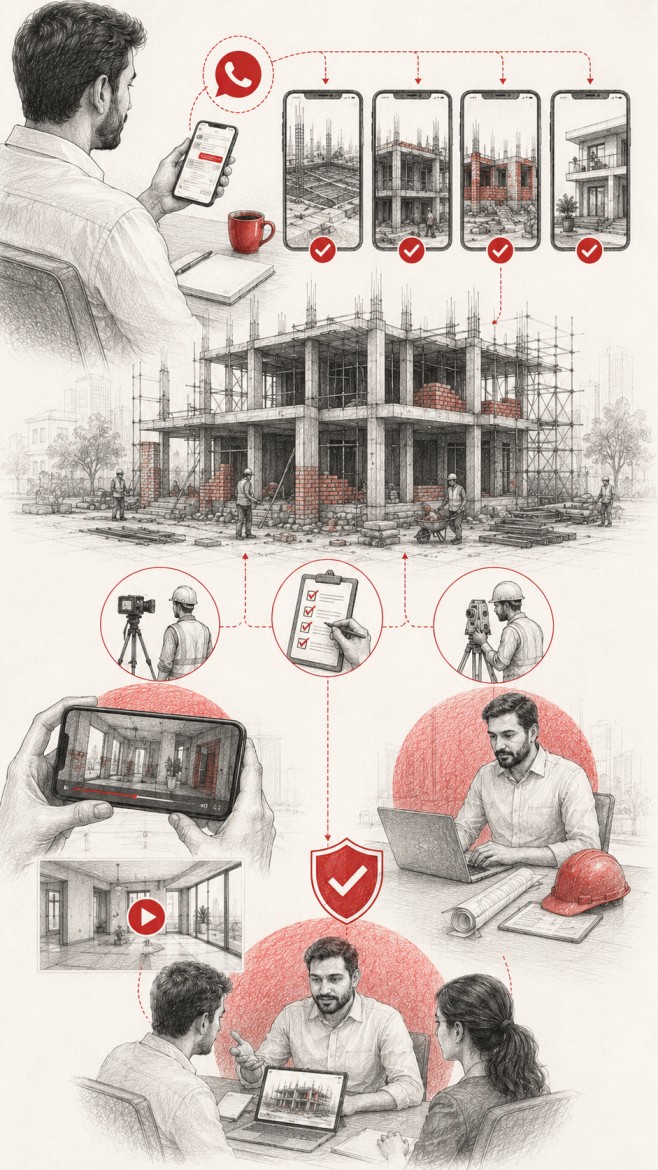NRI family reviewing home construction remotely