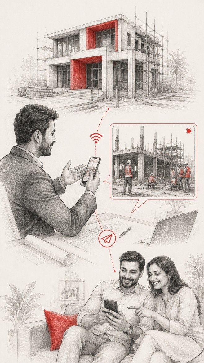 Founder sending live construction updates to NRI client