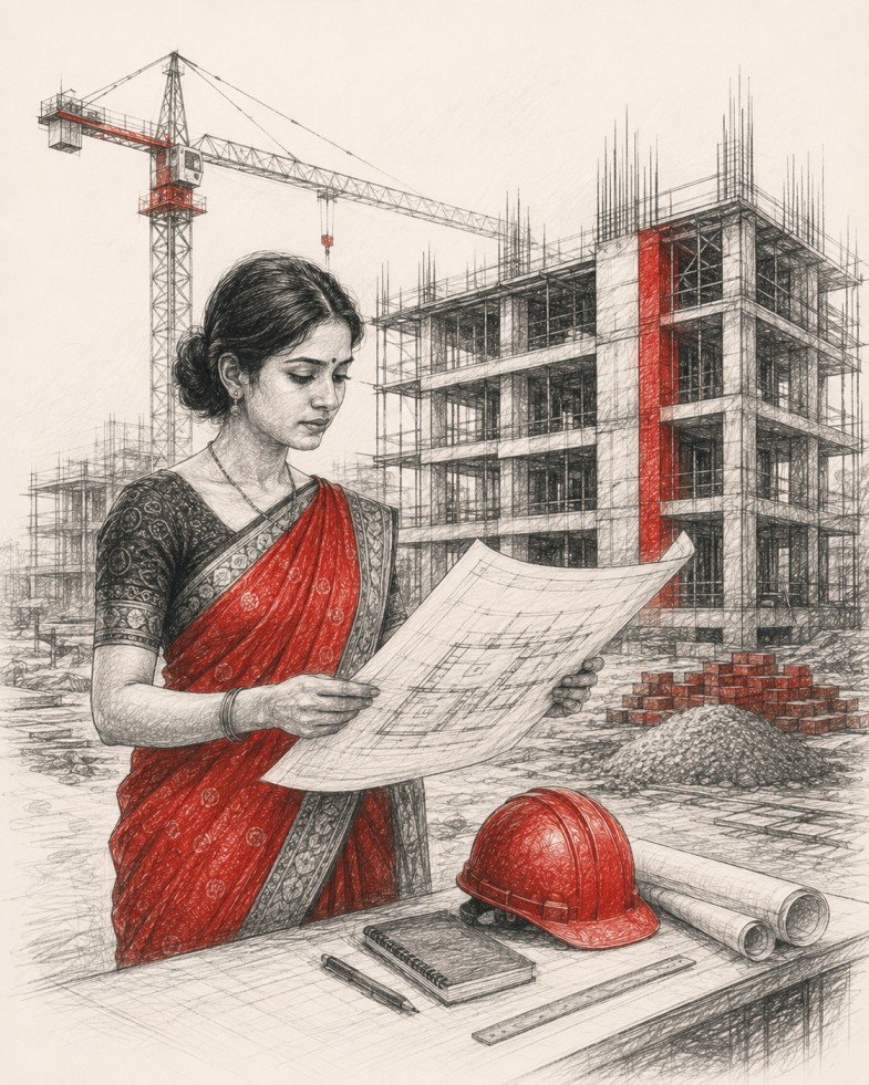 Woman architect on residential construction site