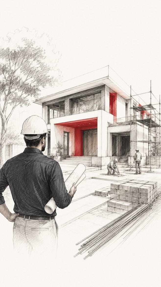 Founder supervising premium home construction in Hyderabad