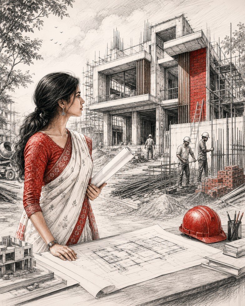 Architect reviewing residential construction site